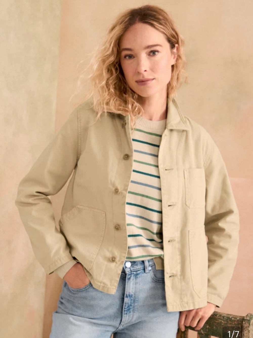 prAna Melrose Jacket organic cotton canvas Chore coat patch pockets Khaki Size M